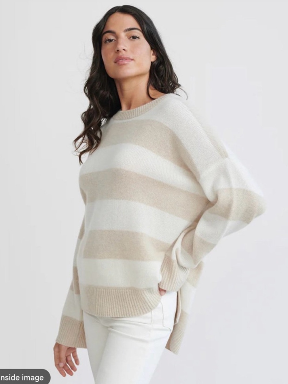 Jenni Kayne Cream and Beige Striped Crewneck Sweater